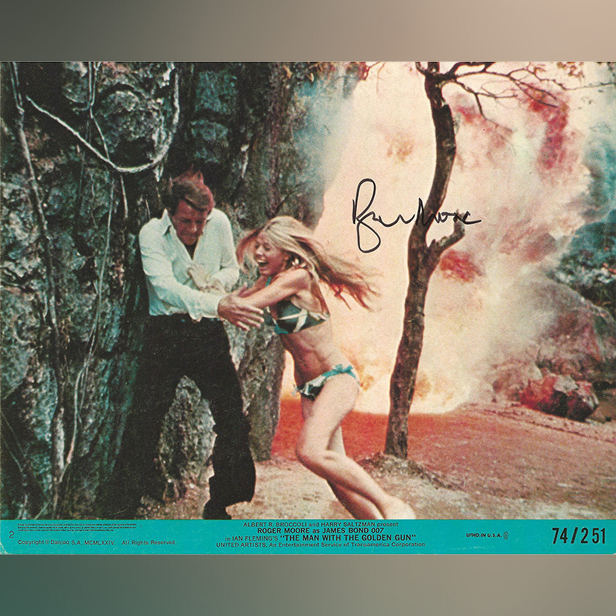 Original Movie Poster of Hand Signed By Roger Moore, The Man With The Golden Gun (1974)